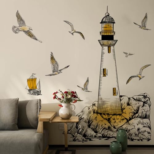 Runtoo Leuchtturm-Wandaufkleber, nautische Möwe, Wandsticker für Wohnzimmer, Kinderzimmer, Kinderzimmer, Dekoration Runtoo Leuchtturm-Wandaufkleber, nautische Möwe, Wandsticker für Wohnzimmer, Kinderzimmer, Kinderzimmer, Dekoration von Runtoo