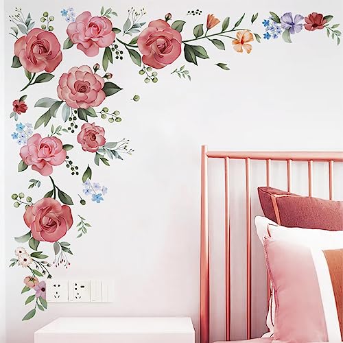 Runtoo Pfingstrose Blume Wandkunst Aufkleber Aquarell Rose Floral Wandaufkleber für Schlafzimmer Wohnzimmer Kinderzimmer Wanddekoration von Runtoo