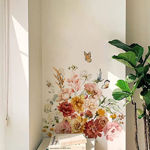 Runtoo Pfingstrose Blume Wandkunst Aufkleber Aquarell Schmetterling Floral Wandaufkleber für Schlafzimmer Wohnzimmer Baby Kinderzimmer Wanddekoration von Runtoo