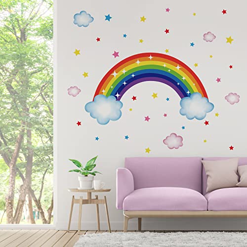 Runtoo Regenbogen-Wandaufkleber, bunt, Wolken-Stern, Wandkunst, für Mädchen, Schlafzimmer, Kinderzimmer, Wanddekoration von Runtoo
