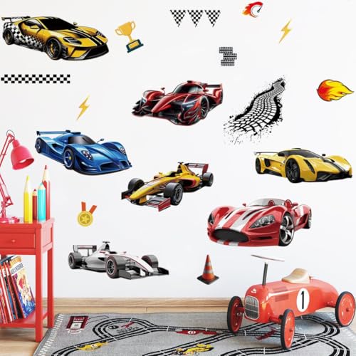 Runtoo Rennwagen-Wandaufkleber, Räder, Fahrzeug, Wandaufkleber für Jungen, Schlafzimmer, Spielzimmer, Babyzimmer Runtoo Rennwagen-Wandaufkleber, Räder, Fahrzeug, Wandaufkleber für Jungen, Schlafzimmer, Spielzimmer, Babyzimmer von Runtoo
