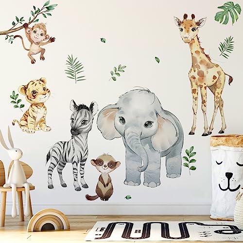 Runtoo Safari-Tier-Wandaufkleber, Elefant, Giraffe, Affe, Dschungel, Wandaufkleber für Kinderzimmer, Babyzimmer, Wanddekoration von Runtoo