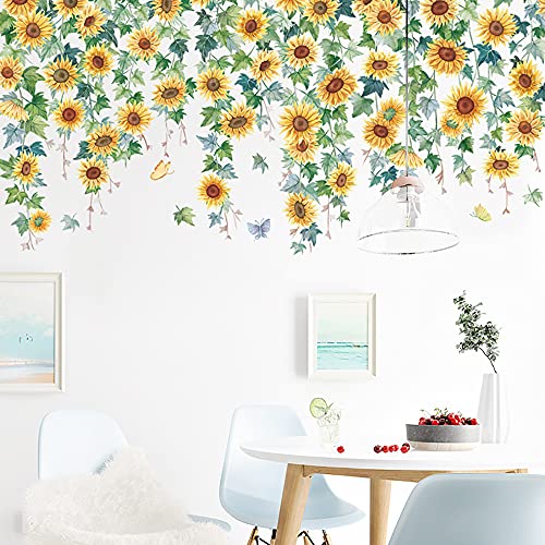 Runtoo Sonnenblumen-Wandaufkleber, hängende Ranken, florales Wandkunst, Aufkleber für Küche, Mädchen, Schlafzimmer, Bathoom, Kinder-Wanddekoration von Runtoo