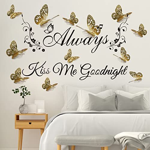 Runtoo Wandaufkleber mit Aufschrift "Always Kiss Me Goodnight", 3D-Schmetterling, inspirierende Zitate, Schlafzimmer, Wanddekoration von Runtoo