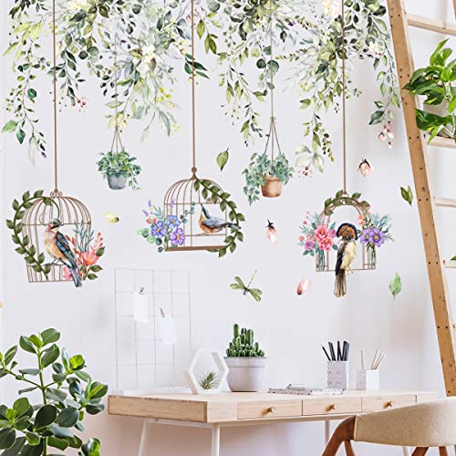 Runtoo Wandaufkleber mit Vogelkäfig-Pflanzenblättern, zum Aufhängen, für Wohnzimmer, Schlafzimmer, Kinderzimmer, Heimdekoration von Runtoo