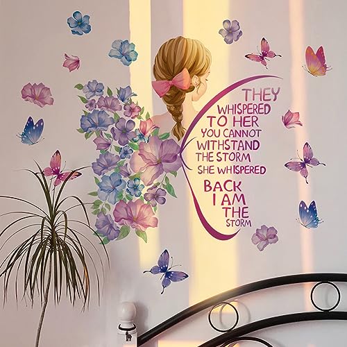 Runtoo Wandaufkleber mit inspirierendem Zitat, Motiv: Schmetterling, für Mädchen, mit Aufschrift "I am The Storm", für Schlafzimmer, Wohnzimmer, Klassenzimmer, Wanddekoration von Runtoo
