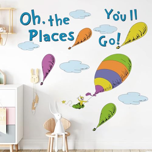 Runtoo Wandaufkleber mit inspirierendem Zitat "Oh The Places You'll Go", für Kinder, Lesezimmer, Spielzimmer, Schlafzimmer, Wanddekoration von Runtoo