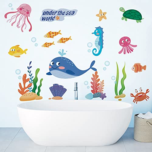 Runtoo Wandtattoo Unterwasserwelt Wandsticker Meerestiere Fisch Wandaufkleber Bad Kinderzimmer Babyzimmer von Runtoo