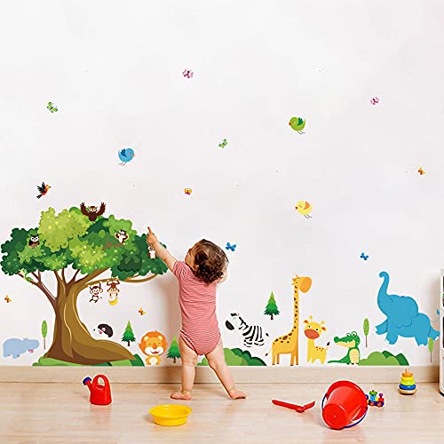 Runtoo Dschungeltiere Wandaufkleber Affe Elefant Wald Baum Wandaufkleber für Kinder Schlafzimmer Baby Kinderzimmer Wanddekoration (DECAL053) von Runtoo