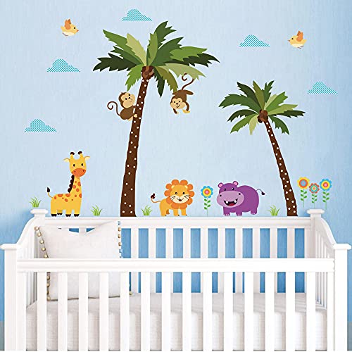 Runtoo Wandaufkleber mit Dschungel-Tieren, Palme, Affe, Giraffe, für Kinderzimmer, Schlafzimmer, Baby, Kinderzimmer, Wanddekoration von Runtoo