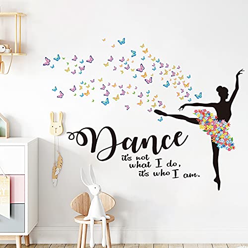 Runtoo Wandtattoo / Wandaufkleber, Motiv: Balletttanzende Mädchen, Schmetterling, Blume, inspirierende Zitate, für Mädchen, Schlafzimmer, Ballerina, Wanddekoration von Runtoo