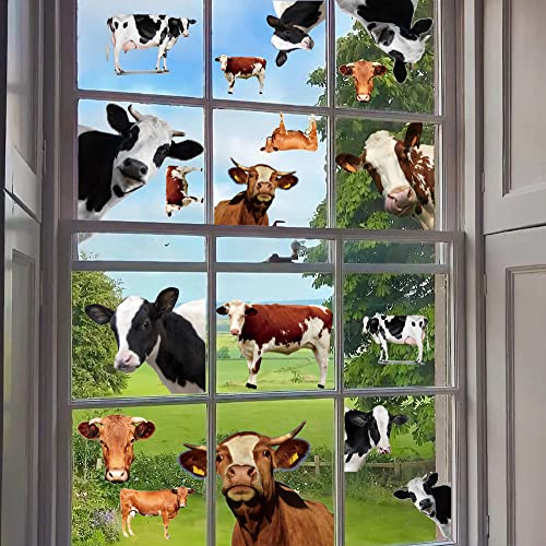 Runtoo Wandtattoo 3D Kuh Lustig Wandsticker Nutztiere Wandaufkleber Kinderzimmer Bauernhaus Schlafzimmer Wohnzimmer Fenster von Runtoo