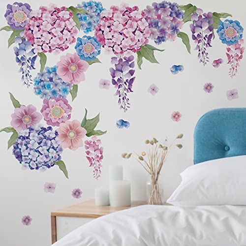 Runtoo Wandtattoo Blumen Lila Wandsticker Hortensie Blumenwiese Bordüre Wandaufkleber Wohnzimmer Kinderzimmer Schlafzimmer von Runtoo