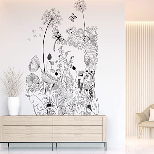 Runtoo Wandtattoo Blumen Schwarz Wandsticker Pflanze Wandaufkleber Wohnzimmer Flur Schlafzimmer von Runtoo