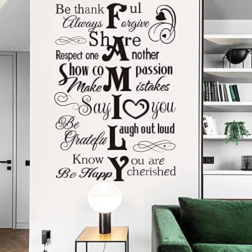 Runtoo Wandtattoo Familie Zitate Wandsticker Sprüche Schwarz Wandaufkleber Wohnzimmer Schlafzimmer von Runtoo