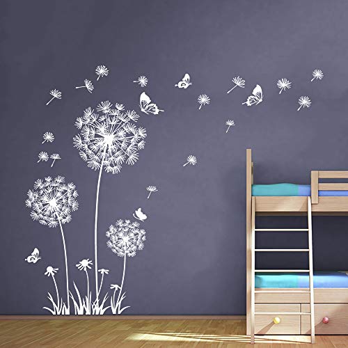 Runtoo Wandtattoo Pusteblume Weiß Wandsticker Schmetterling Wandaufkleber Kinderzimmer Wohnzimmer Schlafzimmer von Runtoo