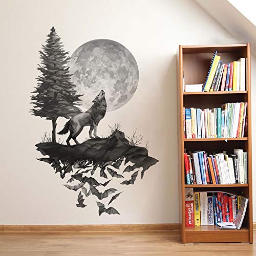 Runtoo Wandtattoo Wolf Wandsticker Vollmond Wandaufkleber Kinderzimmer Wohnzimmer Schlafzimmer von Runtoo