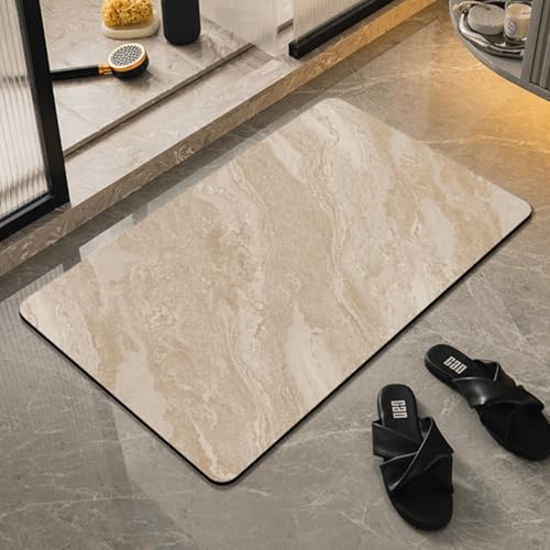 Runup Stein Badematte rutschfest 45x70 cm, Marmormuster Weiche Kieselgur-Badezimmerteppich, Wasseraufnahme Und Schnell Trocknend, Magische Fußmatte Badezimmer (Khaki, 45x70cm) von Runup