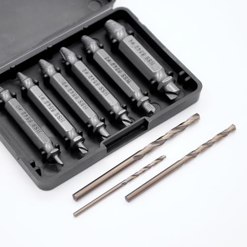 RUNYU® 9 Stück Profi Schraubenausdreher Set: 6 Linksausdreher Set mit 3 Spiralbohrer Set, 63-65 HRC 6542 HSS Schrauben Ausdreher Set zum Bohren und Entfernen beschädigter Schrauben von Runyu