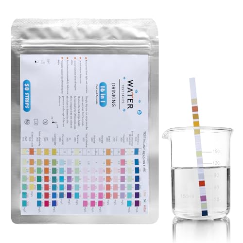 RUNYU 16in1 Trinkwasser Teststreifen Wasserhärte 50 Stück Wassertester Trinkwasser, Einfache Überprüfung der Wasserqualität, Wasserteststreifen mit Härte, Blei, Eisen, Kupfer von Runyu