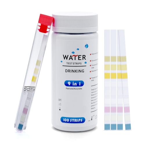 RUNYU 9in1 Trinkwasser Teststreifen Wasserhärte 100 Stück Wassertester Trinkwasser, Einfache Überprüfung der Wasserqualität, Wasserteststreifen mit Härte, Eisen, Kupfer von Runyu
