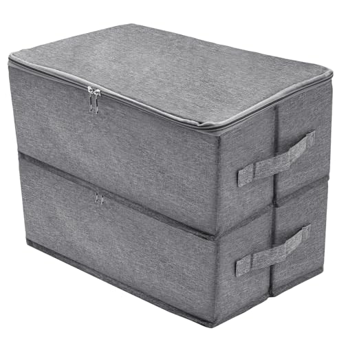 Runyu 2er Set Faltbarer Ordnungsboxen Stoff Aufbewahrungsbox mit Deckel Aufbewahrungsboxen Graue Storage Box für Kleiderschrank, Spielzeug, Bücher, Schlafzimmer, Zuhause, 38 × 25 × 15,5cm von Runyu