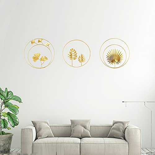 Ruolin 3D Wandbehang Wanddeko aus Metall, 3Pcs Gold Skulptur Blätter Ginkgo Verlässt Form Dekoration Wandbehang für für Wohnzimmer Schlafzimmer Hintergrund Wand Modern Deko (Mit 5 nahtlosen Nägeln) von Ruolin