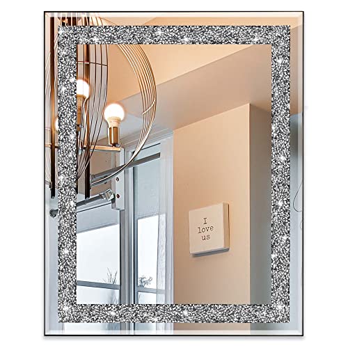 Ruomeng Rechteckiger Wandspiegel, Kristall-Diamant-Spiegel für Heimdekoration, Akzentspiegel für Badezimmer, Eingangsbereich und Schlafzimmer, 40,6 x 50,8 cm von Ruomeng