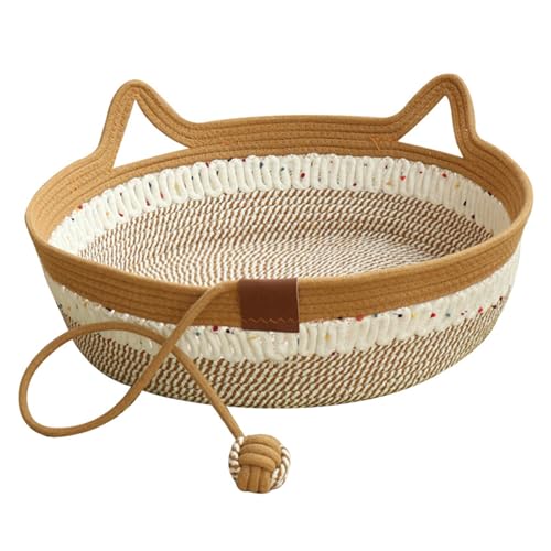 Katzenkorb faltbares Katzenkorbbett Verschleiß resistentes Korbbett mit Seilball -Waschbeschwerde Nest Nein SHREDDING Rattan für Innenkatzen weniger als 6 kg von Ruqingg