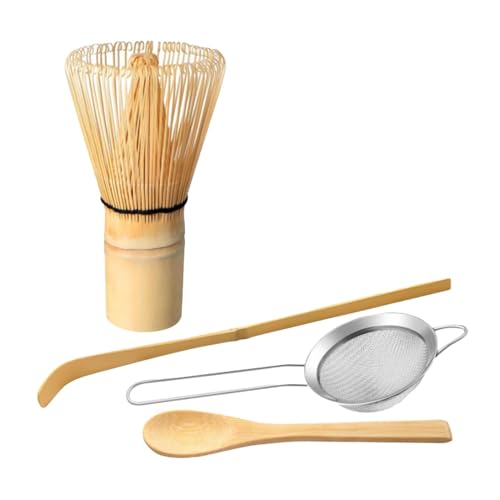 Matcha-Schneebesen, 4-teiliges Set, Matcha-Schneebesen (Chasen), Schaufel (Chashaku), Edelstahlsieb von Rurunklee