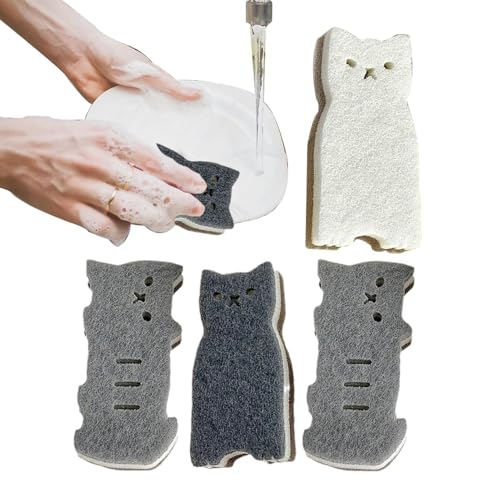 Rurunklee Katzenschwamm für die Küche, 4 x niedliche Katzenform, wiederverwendbarer Geschirrspültuch-Schrubber, Haushaltsgeschirr-Werkzeuge für Möbel, Herde, Geschirr, Spülen Rurunklee Katzenschwamm für die Küche, 4 x niedliche Katzenform, wiederverwendbarer Geschirrspültuch-Schrubber, Haushaltsgeschirr-Werkzeuge für Möbel, Herde, Geschirr, Spülen von Rurunklee