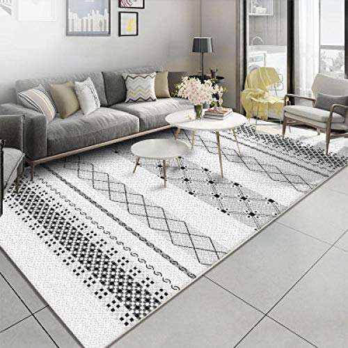 Designer Moderner Teppich Wohnzimmer Teppich Geometrische Schwarz-Weiß-Linien rutschfest Waschbar Einfach zu Säubern 120x160CM (3ft11 x5ft3) von Rururug