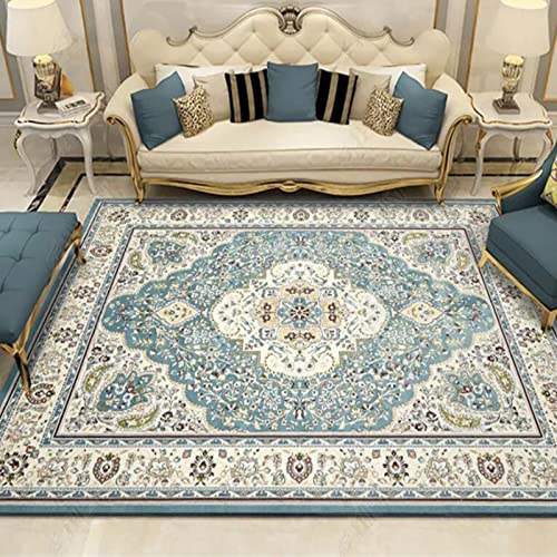 Designer Teppich Kurzflor Moderner Orientteppich Klassisch Gemustert Ornamente für Wohnzimmer Schlafzimmer Kinderzimmer,Retro hellblau mit Rand 200 x 230 cm von Rururug