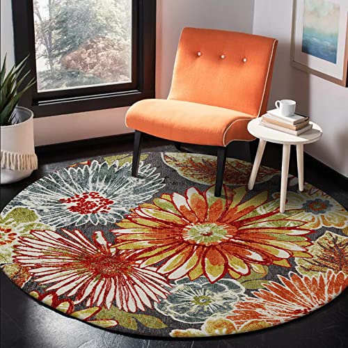 Designer Teppich Rund Kurzflor Moderner Orientteppich Klassisch Gemustert Ornamente für Wohnzimmer Schlafzimmer Kinderzimmer,Retro idyllisch große Blume orange rot Round ø200cm von Rururug