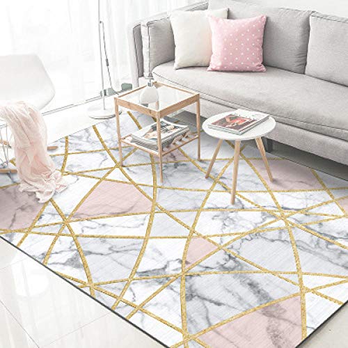 Designer Teppich Wohnzimmerteppich Kurzflor Teppich Goldene Linien des rosa weißen Marmors rutschfest Waschbar Einfach zu Säubern 100x200CM (3ft28''x6ft7) von Rururug