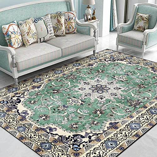 Designer Teppich groß Wohnzimmer Schlafzimmer Deco Teppichbodenmatte Anti-Rutsch Unterseite Softer Kurzflor Teppich Mode grüner und gelber floraler Ethno-Stil 130 x 130 cm von Rururug