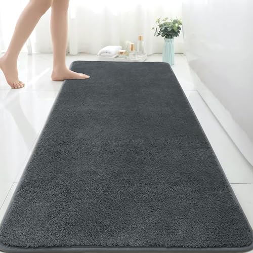 Rururug Badezimmermatte Weiche Mikrofaser Badematte, Badezimmerteppich Groß Bad Teppich 150x60cm, rutschfeste Waschbar Badvorleger, Grau von Rururug