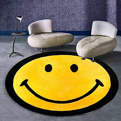 Kids Nursery Rug Mittelgroße Runden Teppich Kreatives Cartoon-Smiley-Gesicht schwarz und gelb Dekorativer Teppich Bodenmatte Yogamatte ø 120CM von Rururug