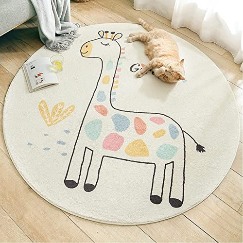 Kinderteppich Rund rutschfeste Waschbare Teppich Cartoon-Farbe-Giraffe Pädagogischer Lernteppich für Schlafzimmer Wohnzimmer Spielteppich Für Kinderzimmer 140 cm von Rururug