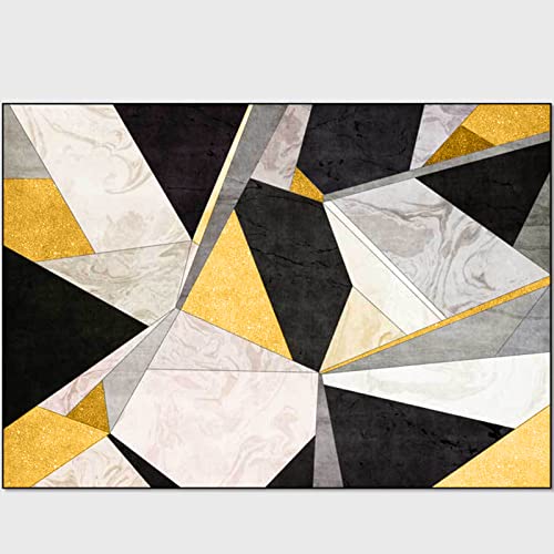 Modern Läufer Teppich Kurzflor Teppichläufer Flur Korridor Wohnung Dekoration rutschfest Waschbar Teppiche, Gold schwarz grau geometrisch,Rectangular 70 x 140 cm von Rururug