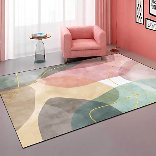 Moderne Teppiche Kurzflor Teppich Verwendet für die Bodendekoration von Schlafzimmer Wohnzimmer Flur grüner rosa Grauer Farbblock 120 x 160 cm von Rururug