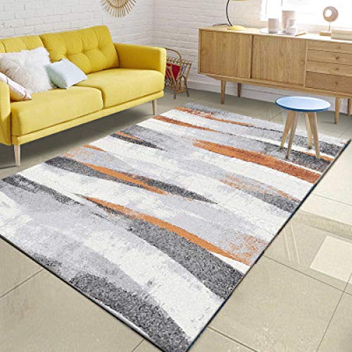 SRTJURFG Moderner Teppich Designer Teppich Kurzflor Teppich Orange graue abstrakte Streifen rutschfest Waschbar Einfach zu Säubern 80x120CM (2ft7 x3ft11) von Rururug