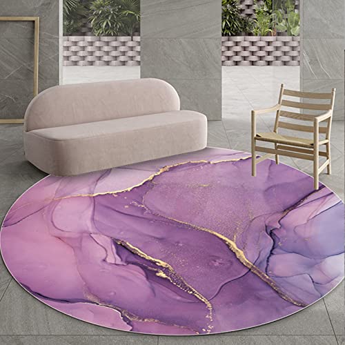 Rururug Rund Teppich für Küchen Frühstücksecke Wohnzimmer Schlafzimmer Weicher Kurzflor Anti-Rutsch waschbar Modernes Design,rosa lila Gold,Round ø140cm von Rururug