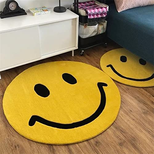 Runden Kurzflor Teppich rutschfest, Waschbar Teppich Cartoon niedlicher klassischer Smiley Flauschige Groß Schutzmatten, für Wohnzimmer, Schlafzimmer, Kinderzimmer, ø100 cm von Rururug