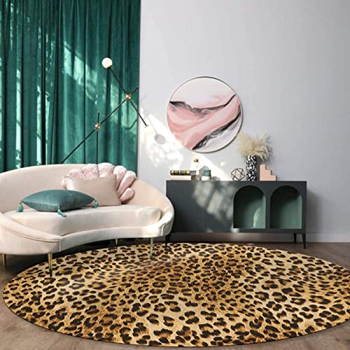 Runden Teppiche Weich Groß rutschfest Waschbar Teppich Leopard-Druck-Wildtier-Haut für Wohnzimmer Kinderteppiche Flauschige Runden Groß Schutzmatten ø 130CM von Rururug