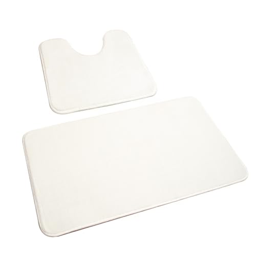Rururug Badezimmerteppich Set 2 Teilig, Weiche Mikrofaser Badezimmermatte und wc Vorleger mit Ausschnitt, rutschfeste Badematte, Waschbar Badvorleger Set Weiß, 50x80+50x40 cm von Rururug