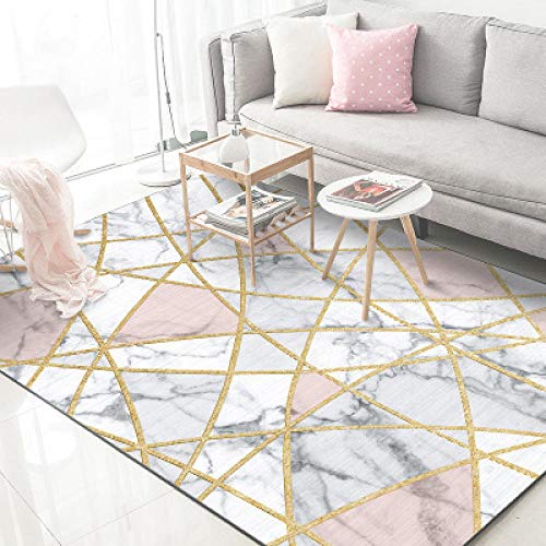 Rururug Designer Moderner Teppich Wohnzimmer Teppich Goldene Linien des rosa weißen Marmors rutschfest Waschbar Einfach zu Säubern 200×300CM (6ft6 x9ft10) von Rururug