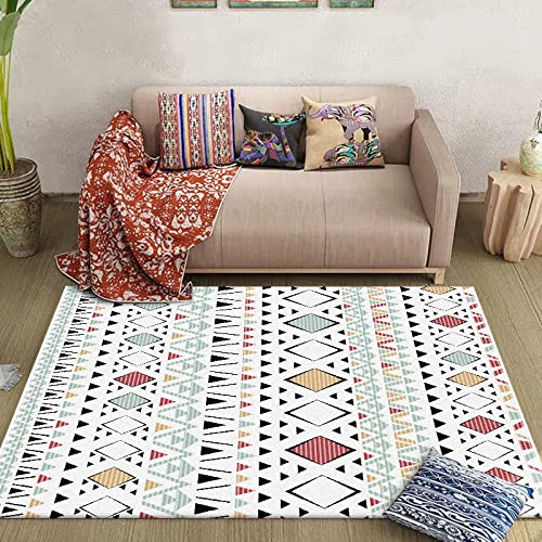 Rururug Designer Teppich Kurzflor Moderner Orientteppich Klassisch Gemustert Ornamente für Wohnzimmer Schlafzimmer Kinderzimmer,rot gelb grün schwarz und weiß geometrisch 200 x 200 cm von Rururug