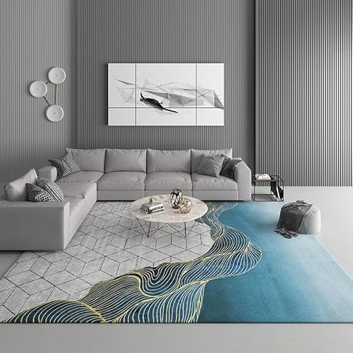 Rururug Designer Teppich Moderner große Wohnzimmer Teppich Flur Schlafzimmer Hauptdekoration Anti Rutsch Teppich Modernes Geometrisches Patchwork Blau 140 x 160 cm von Rururug