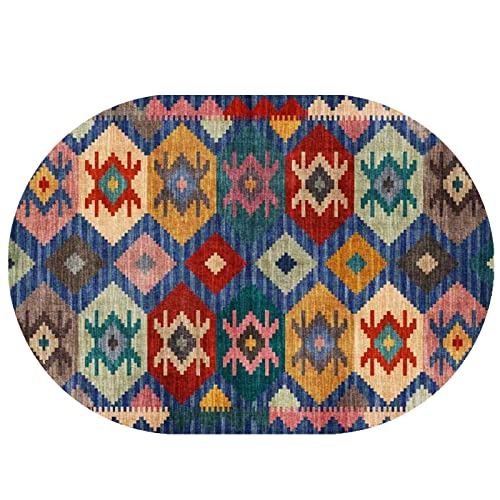 Rururug Designer Teppich Oval Kurzflor Orientteppich Klassisch Gemustert Ornamente für Wohnzimmer Schlafzimmer Kinderzimmer,Gelb, rot, blau, grün, Retro nähend,Oval 200 x 230 cm von Rururug